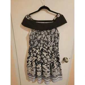 Knit Works Dress Juniors 18.5 Plus Floral BlackWhite Ruffle Lined NoBELT WEDDING